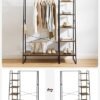 VASAGLE Clothes Rack, Clothing Rack with Shoe Shelf, 5-Tier Storage Rack, 6 Side Hooks, for Bedroom, Living Room, Rustic Brown and Black URGR116B01 - Image 4