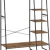 VASAGLE Clothes Rack, Clothing Rack with Shoe Shelf, 5-Tier Storage Rack, 6 Side Hooks, for Bedroom, Living Room, Rustic Brown and Black URGR116B01