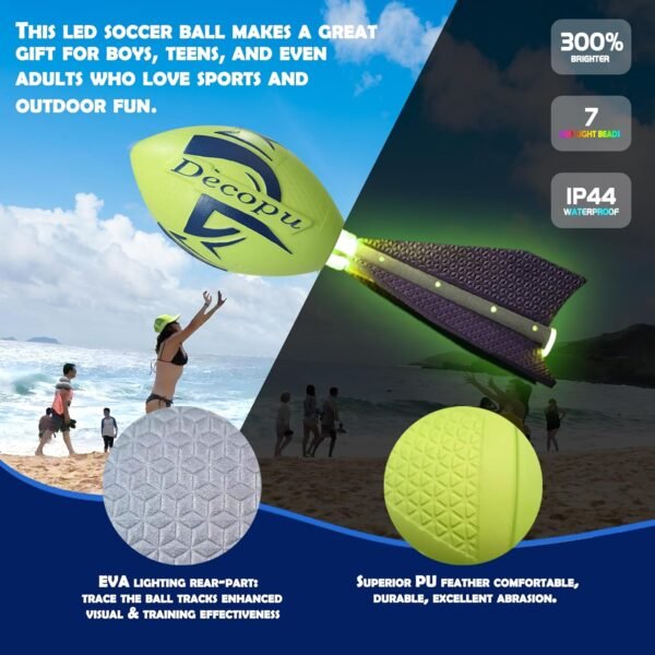 Premium Foam Glow in The Dark Football, Latest LED Light up Football, Color-Changing-Perfect Birthday&Camping Gift for Kids 8-15+,Sports&Outdoors Toys for Ages Kids 8 9 10 11 12 13 14 - Image 5