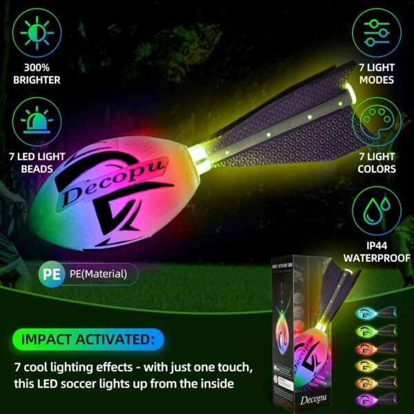 Premium Foam Glow in The Dark Football, Latest LED Light up Football, Color-Changing-Perfect Birthday&Camping Gift for Kids 8-15+,Sports&Outdoors Toys for Ages Kids 8 9 10 11 12 13 14 - Image 3